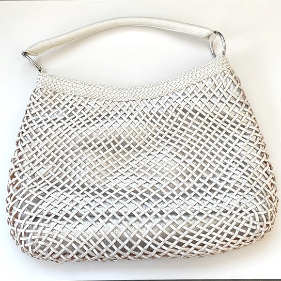 Calvin Klein Handbags - Calvin Klein Woven Leather Hobo Shoulder Bag in White